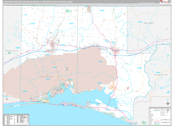 Crestview-Fort Walton Beach-Destin Metro Area Wall Map Premium Style